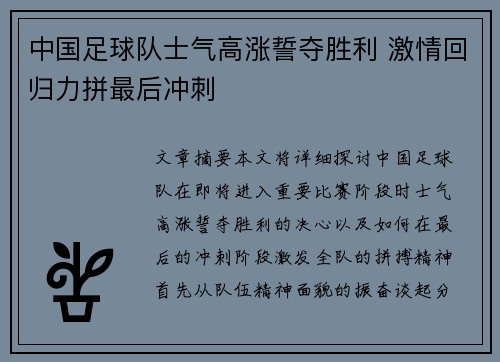 中国足球队士气高涨誓夺胜利 激情回归力拼最后冲刺 中国足球队士气高涨誓夺胜利 激情回归力拼最后冲刺