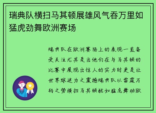 瑞典队横扫马其顿展雄风气吞万里如猛虎劲舞欧洲赛场